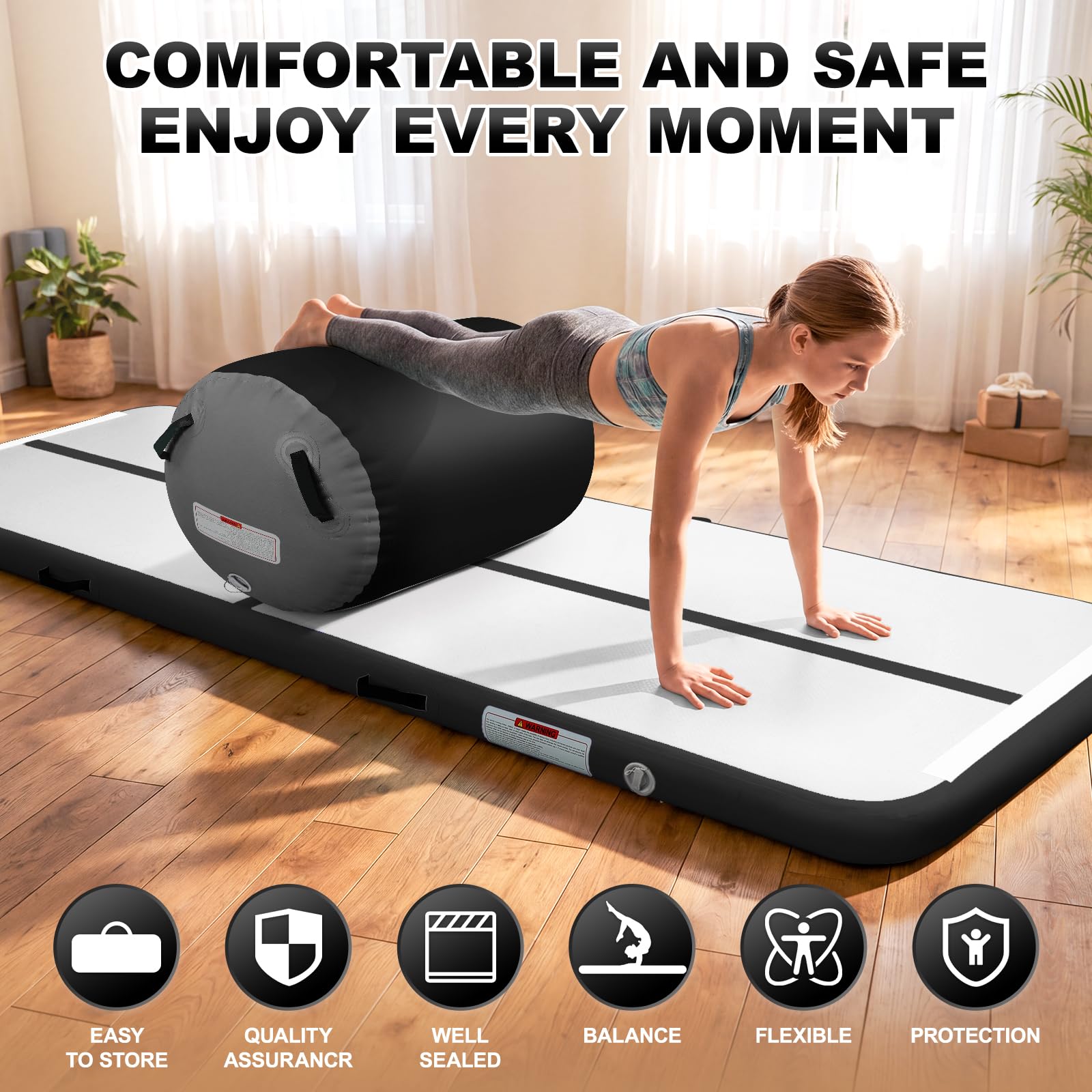 airtrack matte 10cm Hoch professionelle Tumbling Matte with air rolle turnen,3m/4m Gymnastikmatte Turnmatte with 100x60cm Air Roll | Aufblasbare Trainingsmatte mit elektrischer Luftpumpe