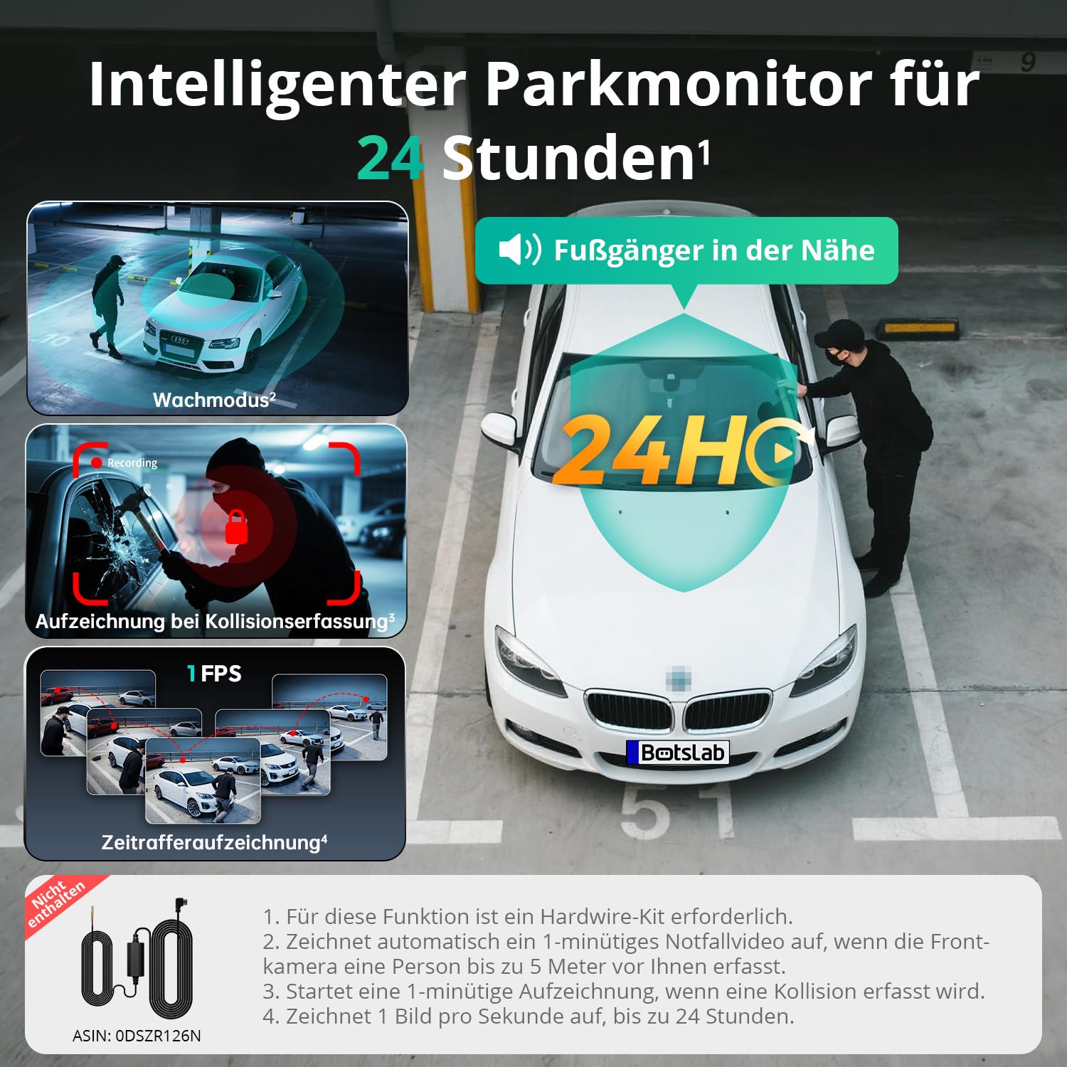 BOTSLAB 4K 3-Kanal Dashcam Auto Vorne Hinten, 3 Channel 4K+1080P+1080P, GPS 5.8GHz WiFi Dash Cam mit 128GB SD Karte, 3.18",Super Nachtsicht,WDR, Sprachbefehl,G-Sensor,Loop-Aufnahme,Parküberwachung