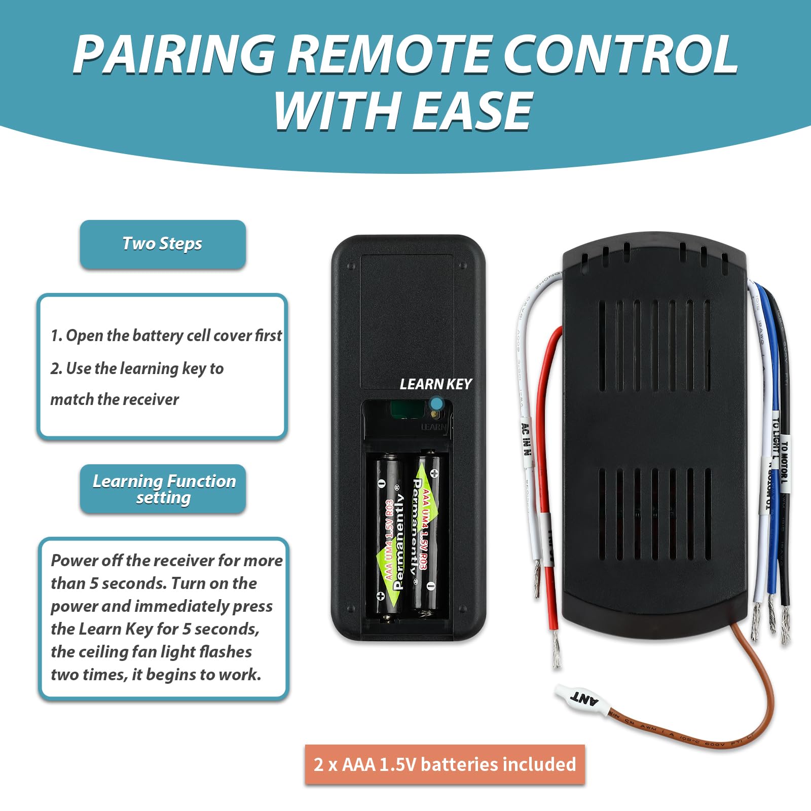 Telecomando Ventilatore da soffitto a 3 marce, kit telecomando universale con dimmer, interruttore luce Ceilig per Harbor Breeze, Hampton Bay, Hunter,