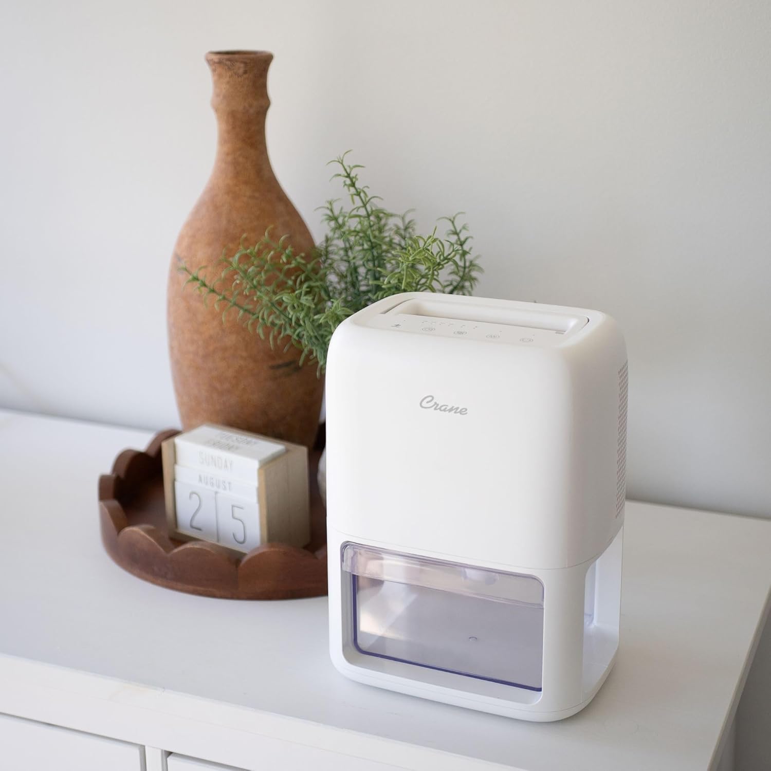 Crane Small Dehumidifier For Bathroom with Auto Shut-Off, 70 OZ Dehumidifier For Closet, Basement, RV & Closet, Optional Ambient Light, Dehumidifiers For Bedroom, Quiet Moisture Removal, 3 Day Tank