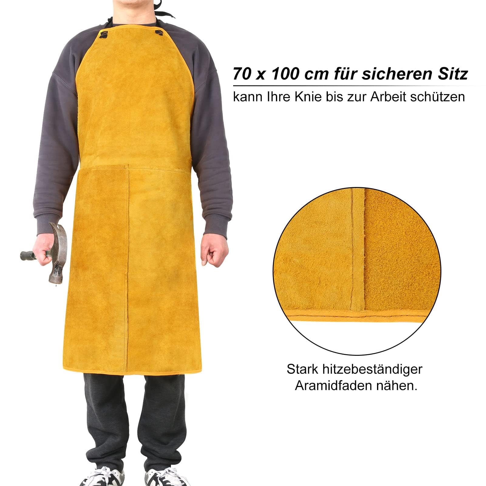 Youyijia Schweißerschürze Flammhemmende 60 x 90 cm Arbeitskleidung | lederschürze schweißerschürze aus Kuhspaltleder Hitzebeständig Spaltleder Latzschürze Verstellbare Schutzkleidung
