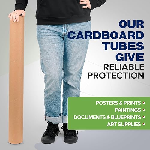 Miniatura 5 de Tubos de correo de papel kraft reforzado de 4 x 36 pulgadas, paquete de 8 tubos con 2 tapas cada uno, tubo de cartón fabricado en Estados Unidos