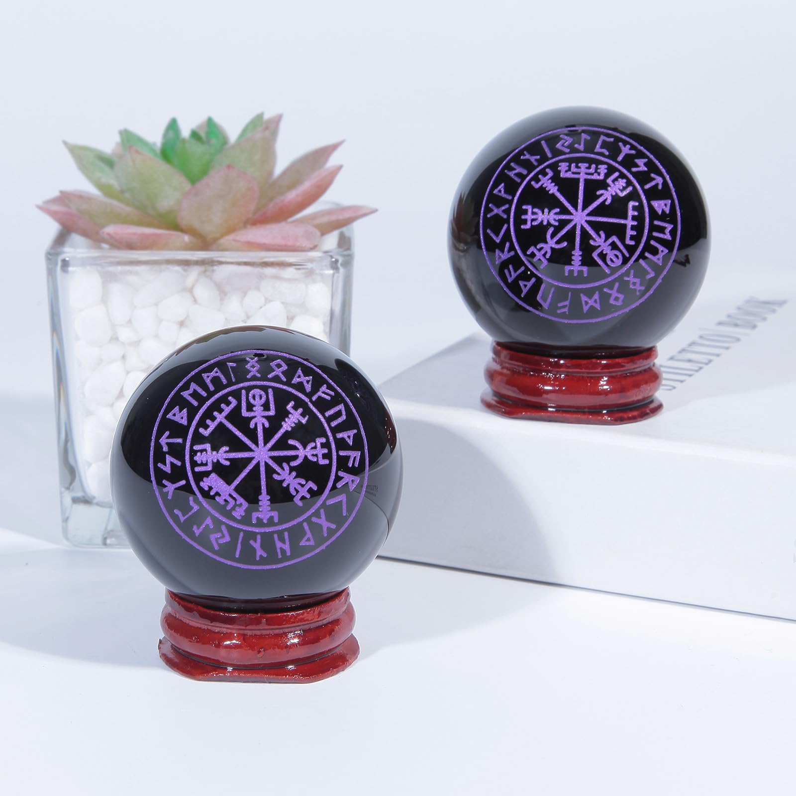 Nupuyai 1.9" Engraved Symbol Obsidian Crystal Ball with Stand - Image 4