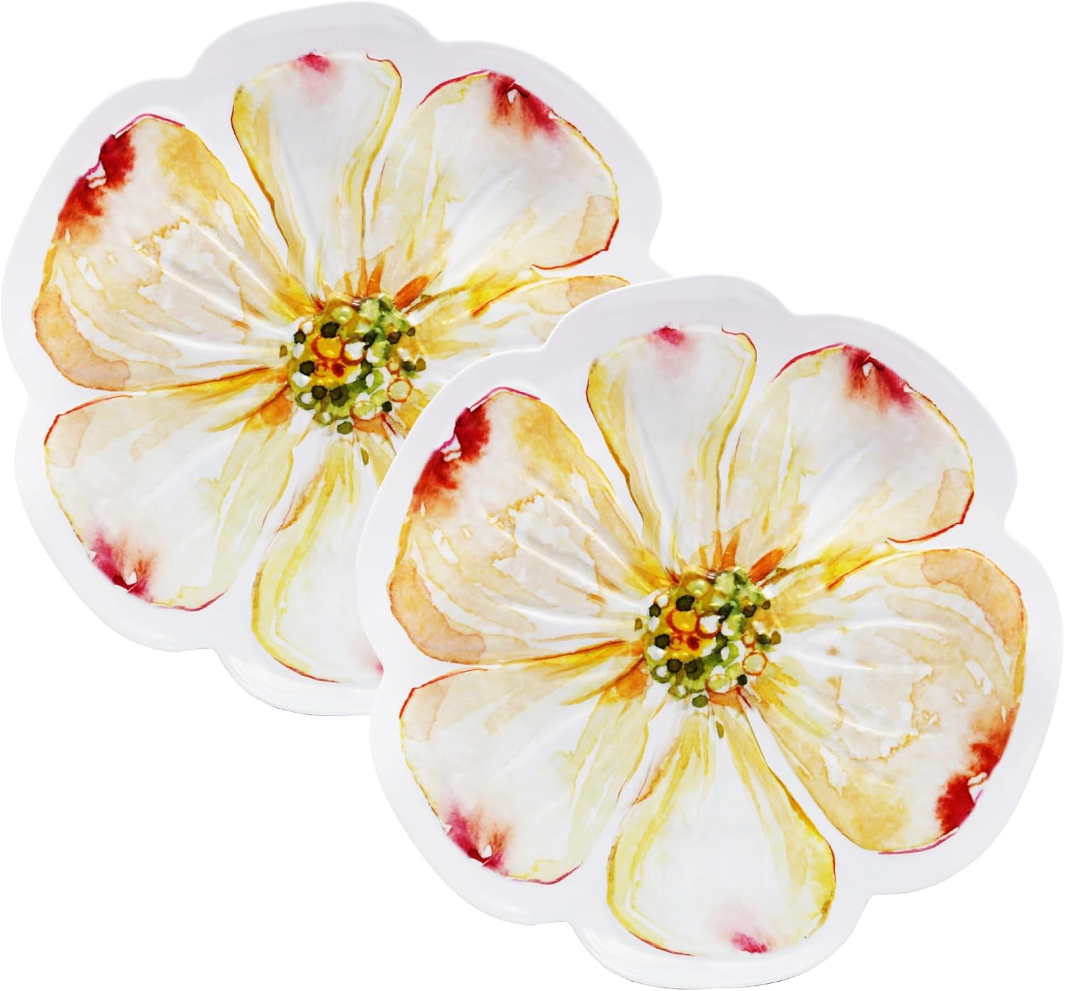 TP 16 inch Flower-Shaped Serving Trays, Melamine Serving Platters for Appetizers, Desserts, Fruit, Set of 2 Trays for Eating, Decor, Yellow