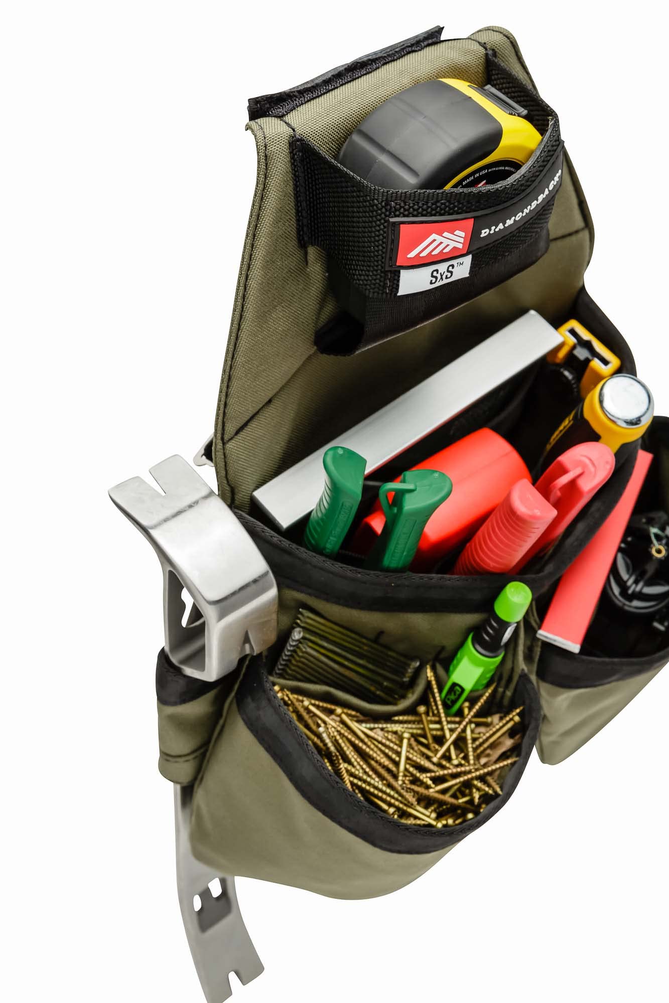 Diamondback SxS Pouch – Tool Pouch For Carpenters & Electricians – 9.5x15x6 Inch, Hook & Loop Belt Attachment, 3 Pockets, 7 Tool Slots, Military-Grade 1000D Nylon
