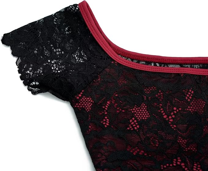 Volwassen ballerina korte mouw vierkante hals dans bodysuit kant ballet