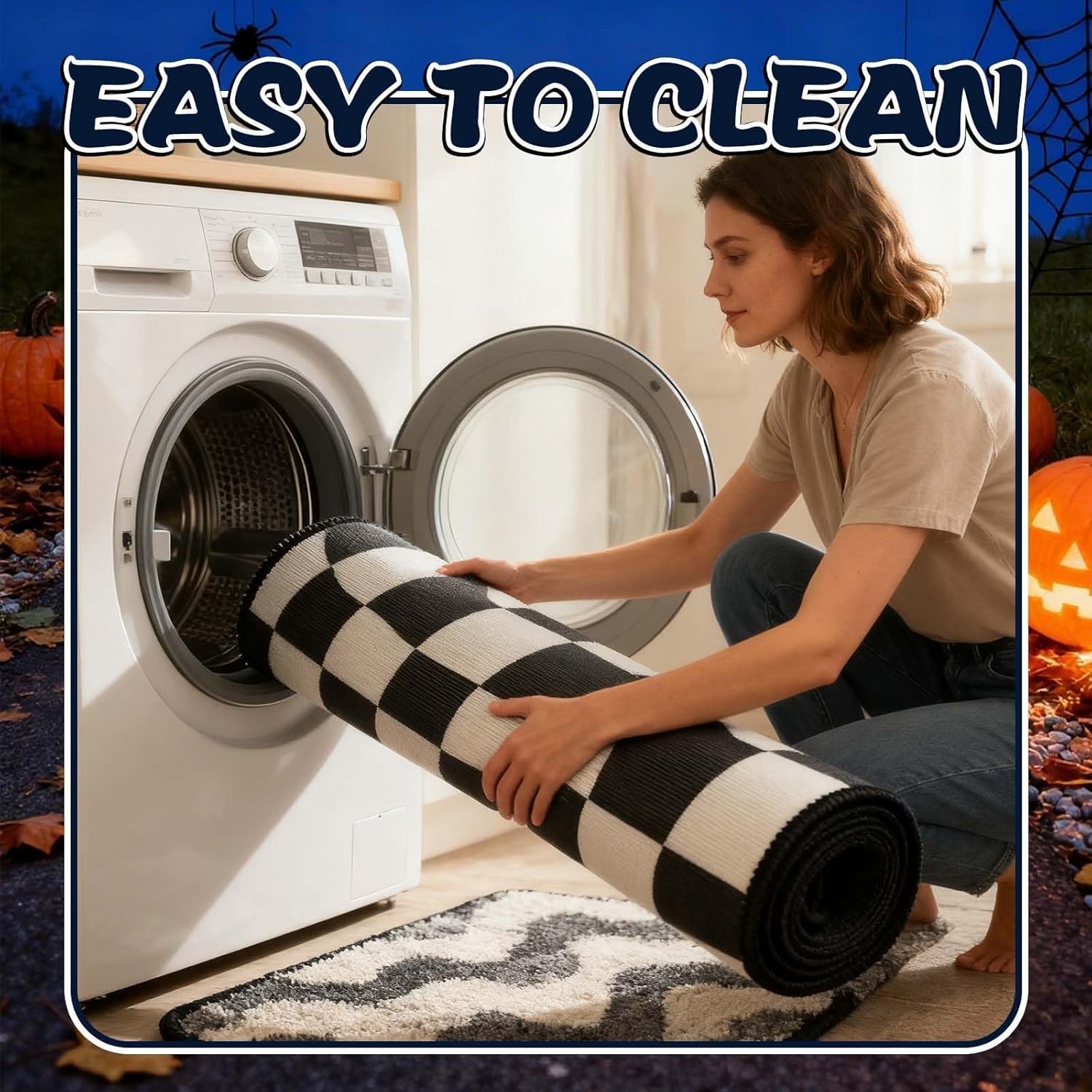 Kitchen Non Slip Washable Rug,Hallway Runner Rug Bathroom Rug, 9.8 * 2Ft Checkered Runner Rug Suitable for Hallways Home Kitchen Bedroom Dining Room