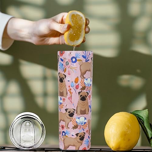 Miniatura 2 de Gezibrw Pug Gifts for Women Cute Dog Tumbler Taza de café para mujeres, taza de viaje Pug de 20 onzas, botella de agua aislada de acero inoxidable
