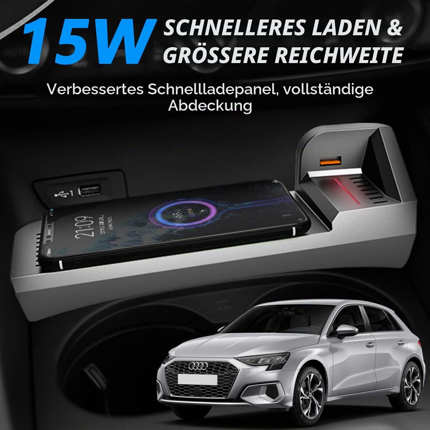Kabelloses Ladegerät für Audi A3 S3 RS3 2014 2015 2016 2017 2018 2019 2020