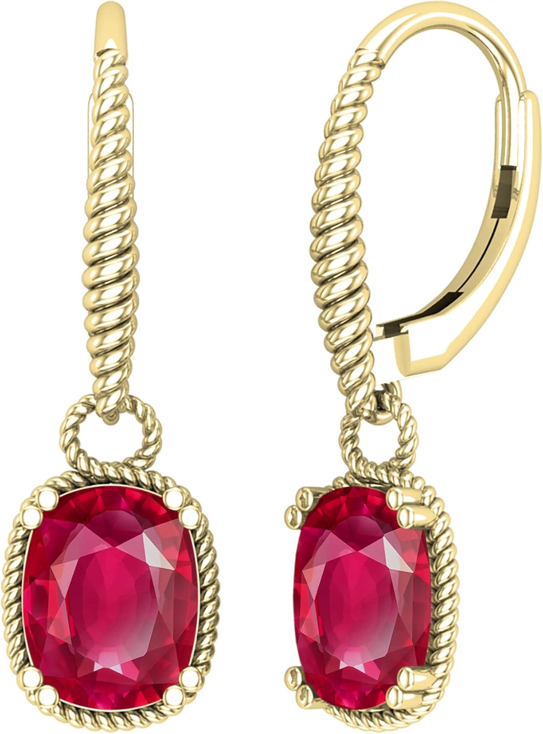 Dazzlingrock Collection 9x7mm Rectangular Cushion Lab Created Gemstone Twisted Rope Edge Dangle Drop Lever Back Earrings for Her in Real Solid Gold