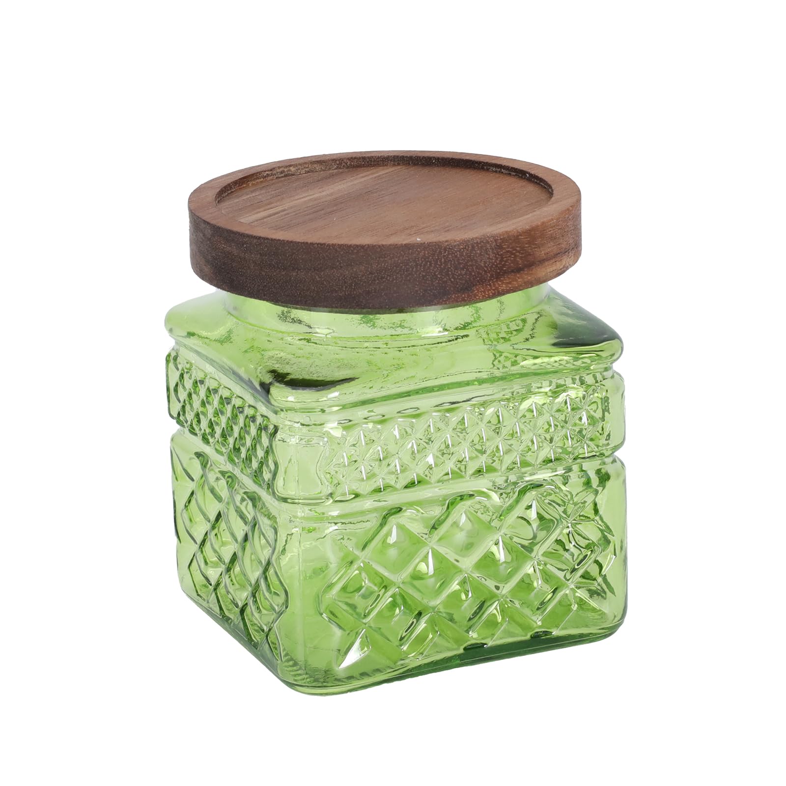 Punorric Candy Jar, 600ml Glass Sweet Jar with Wooden Lid, Airtight Sweet Jars for Candy Buffet, Round Biscuit Tin, Food Storage Container for Ground Coffee, Tea, Sugar, Nuts, BPA-Free(Green)