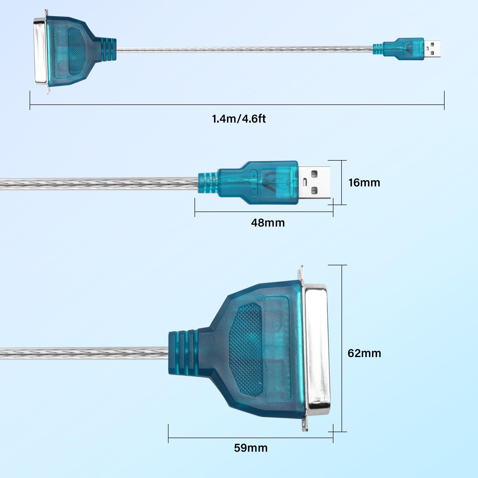 SinLoon Adaptador USB a puerto paralelo USB a IEEE1284 CN36 adaptador de cable de impresora paralelo para impresora (1.4M/4.5FT)