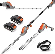 Terratek Cordless Hedge Trimmer Long Reach 20V 1HR Fast Charge, 2.4m Telescopic Hedge Trimmer Cordless Hedge Cutter with 2x Batteries, Shoulder Strap and Charger Included