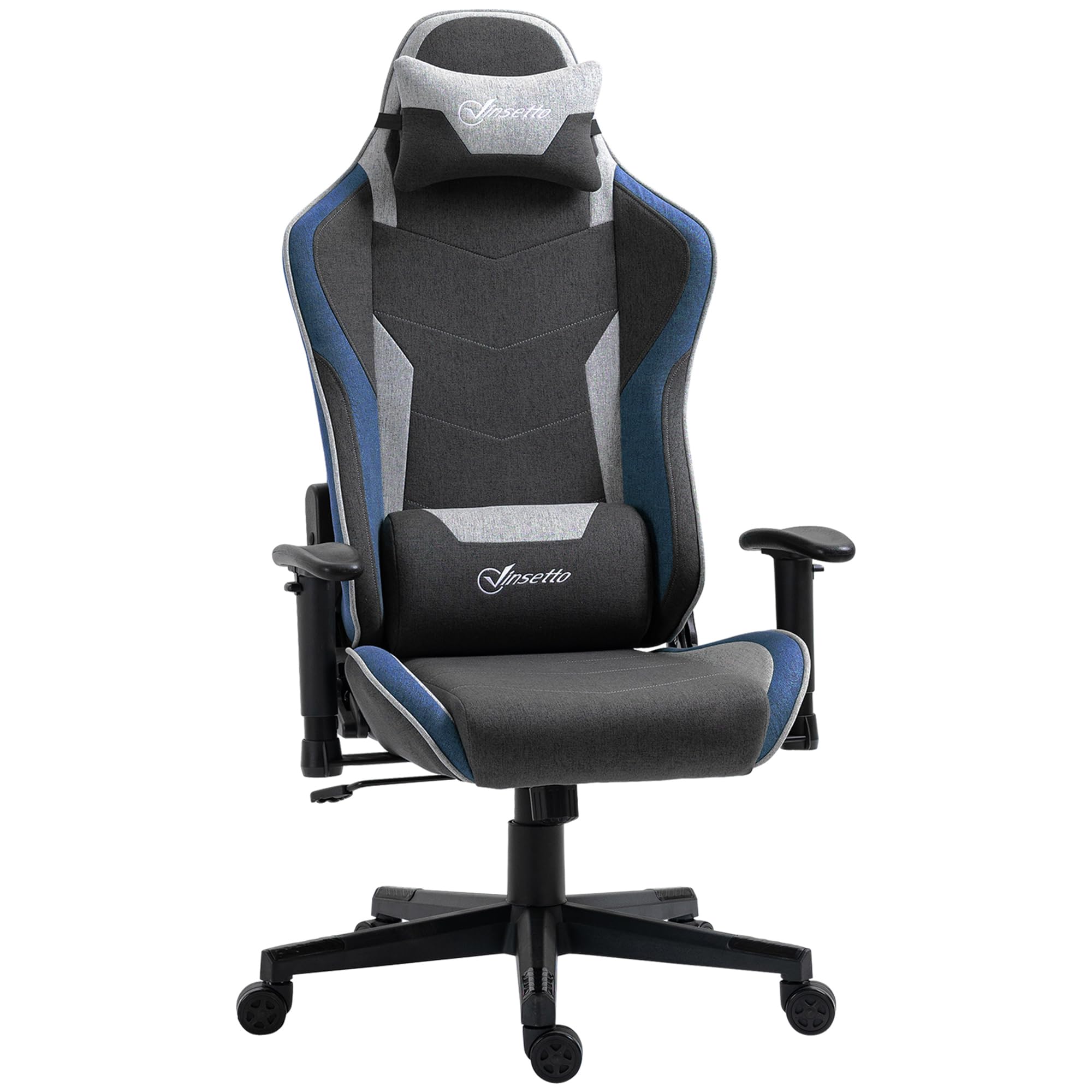Vinsetto Sedia da Gaming Ergonomica, Poggiatesta e Altezza Regolabile, Blu | Braccioli, Poltrona Gaming Ufficio Reclinabile, Tessuto Effetto Lino, Funzione Dondolo, Supporto Lombare