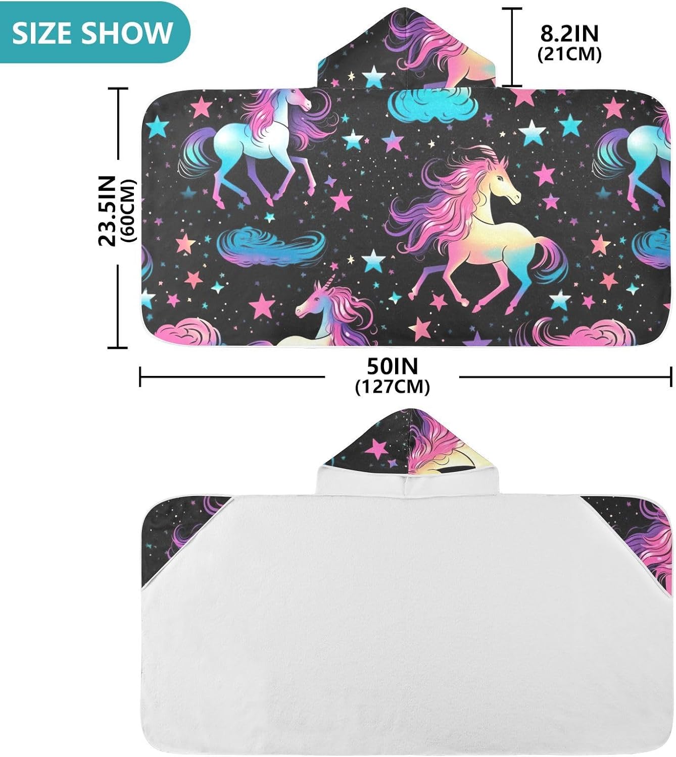 Hooded Bath Towel Wrap for Kids Unicorn Star Toddler's Beach Towels Super Soft Absorbent Quick Dry, 50"x23" 20849445