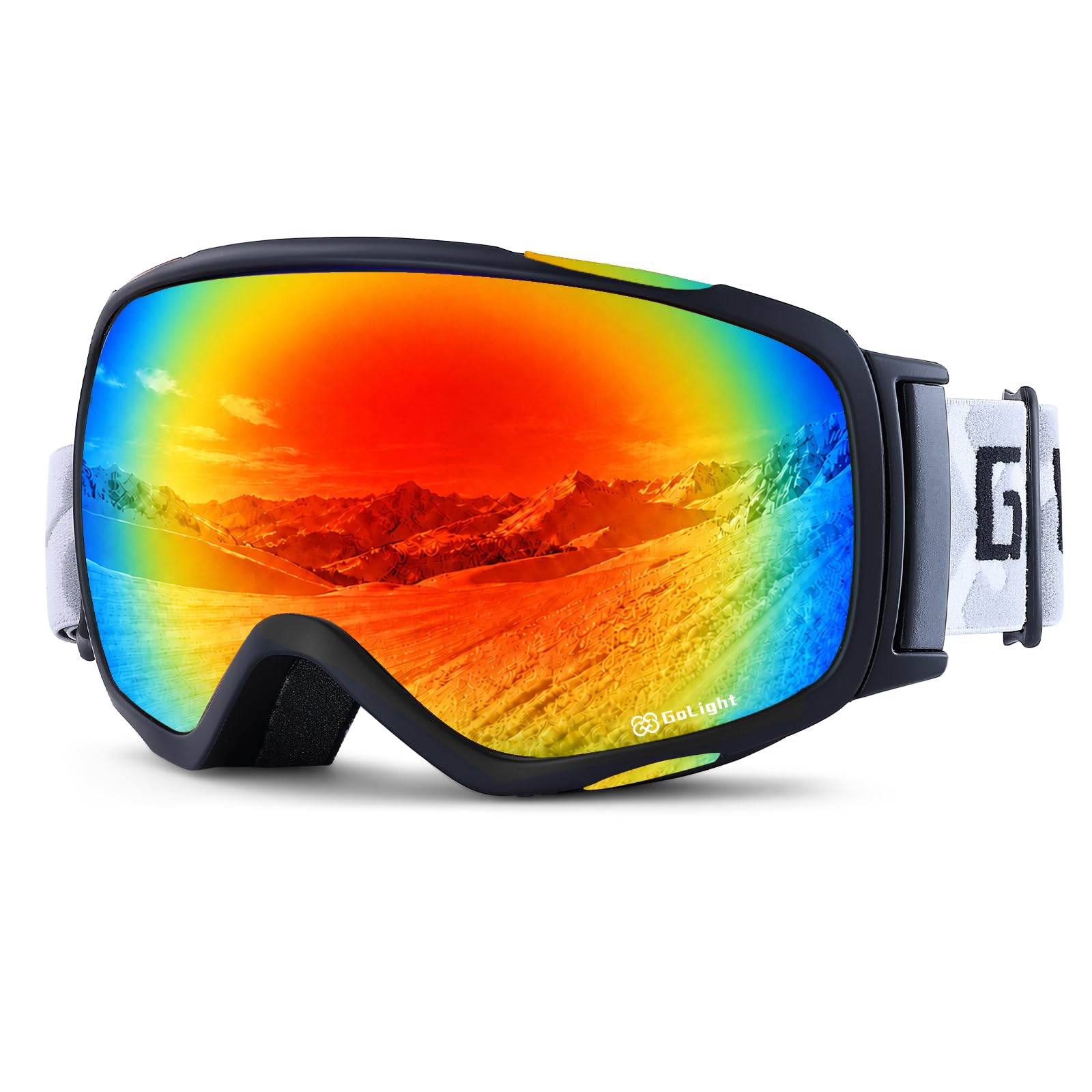 GoLight OTG Occhiali da sci YG-48 per snowboard, lenti sferiche, 100% protezione UV, anti-appannamento, occhiali da neve invernali OTG per uomini donne, motoslitta, sci, pattinaggio, marrone+revo