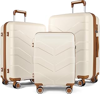 Luggage Sets 3 Piece with Spinner Wheel, Hardside Suitcase Set with TSA Lock, Expandable Lightweight Travel Luggage for Men and Women, White