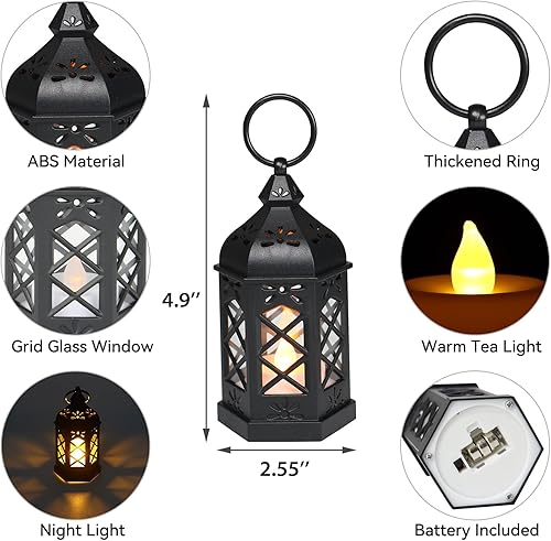 Miniatura 6 de Paquete de 12 mini faroles, pequeños faroles de vela decorativos, farol de luz de té negro, decoración de Ramadán Eid, centro de mesa para boda,