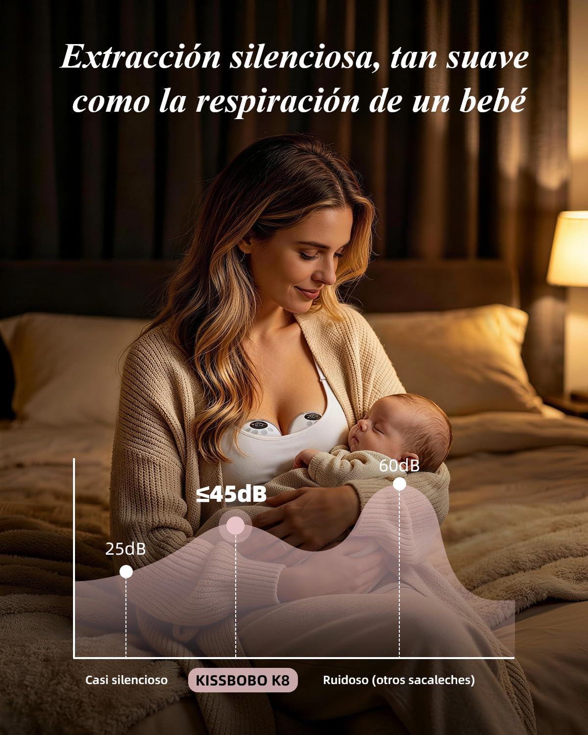 KISSBOBO K8 Sacaleches Electricos Manos Libres Doble | Succión de hasta 320mmHg, Extractor de leche recargable, 4 modos 19 niveles, batería 1300mAh, bajo ruido, Blanco 2Piezas