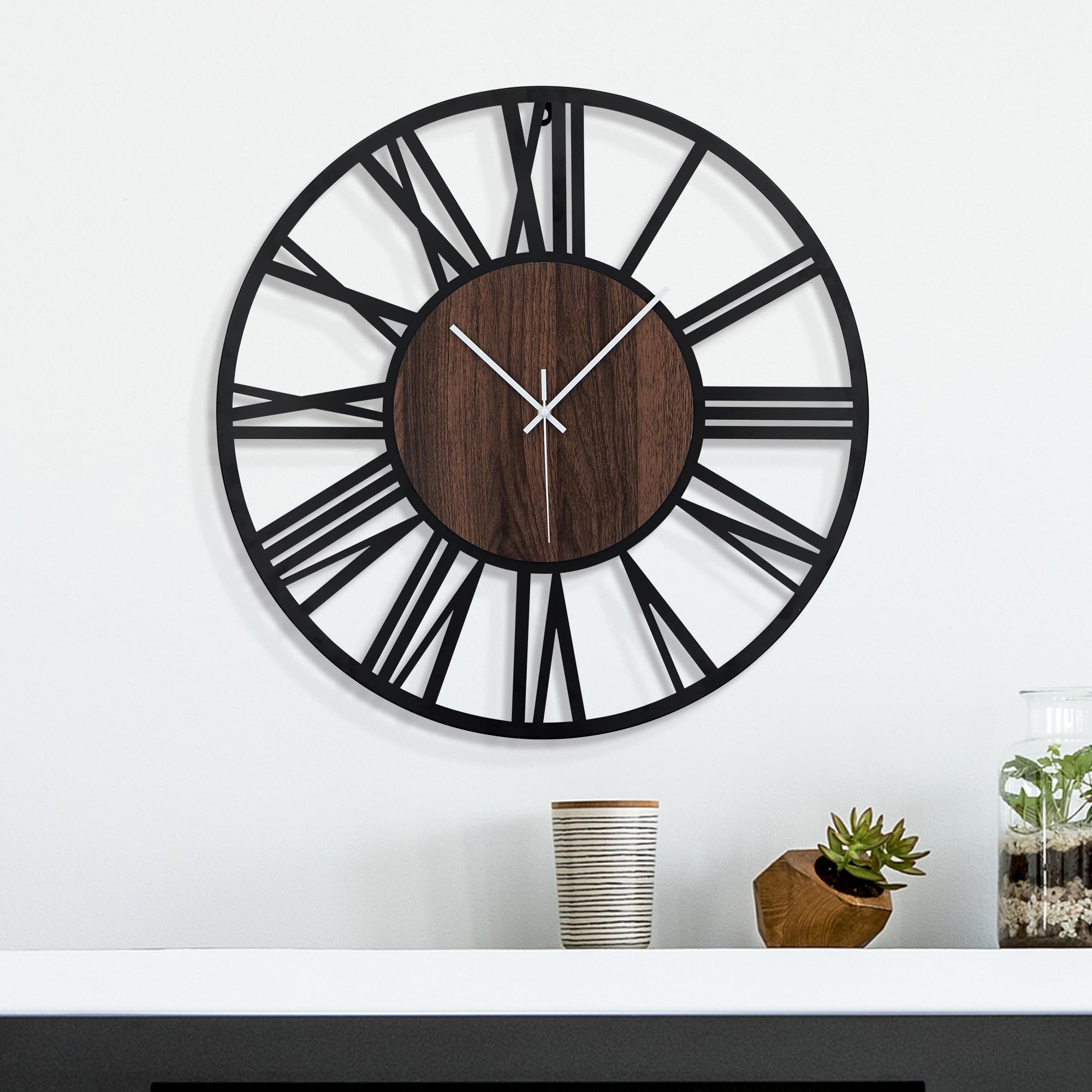 Reloj de Pared Moderno con Luz Nocturna – Reloj Silencioso de 50 cm a Pilas, LED Auto en la Oscuridad, Sin Tic TAC, Estilo Madera, para Salón, Dormitorio, Cocina