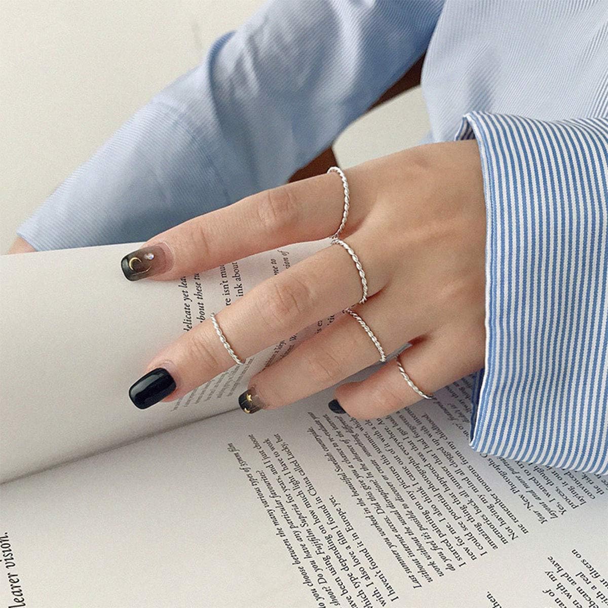 Lantine Thin Twist Ring 925 Sterling Silver Braided Infinity Twisted Stacking Pinky Knuckle Thumb Middle Finger Wedding Ring Band Size 2.5-8.5 - Image 6