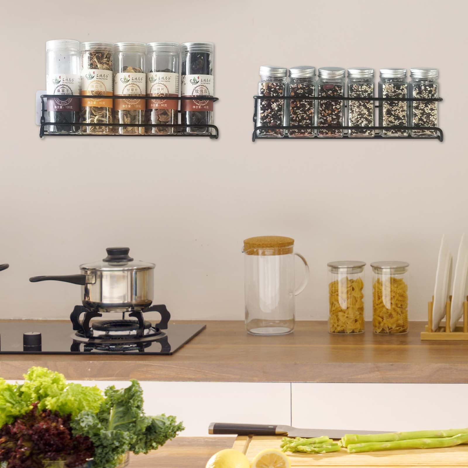 Gewürzregal Wand 2 Set Gewürzregal Hängend Ohne Bohren Küchen Gewürzregal Metall Spice Rack Wall No Drilling Küchenregal Hängend Gewürzständer Für Küchenschrank Duschablage Hängen Wall Organiser