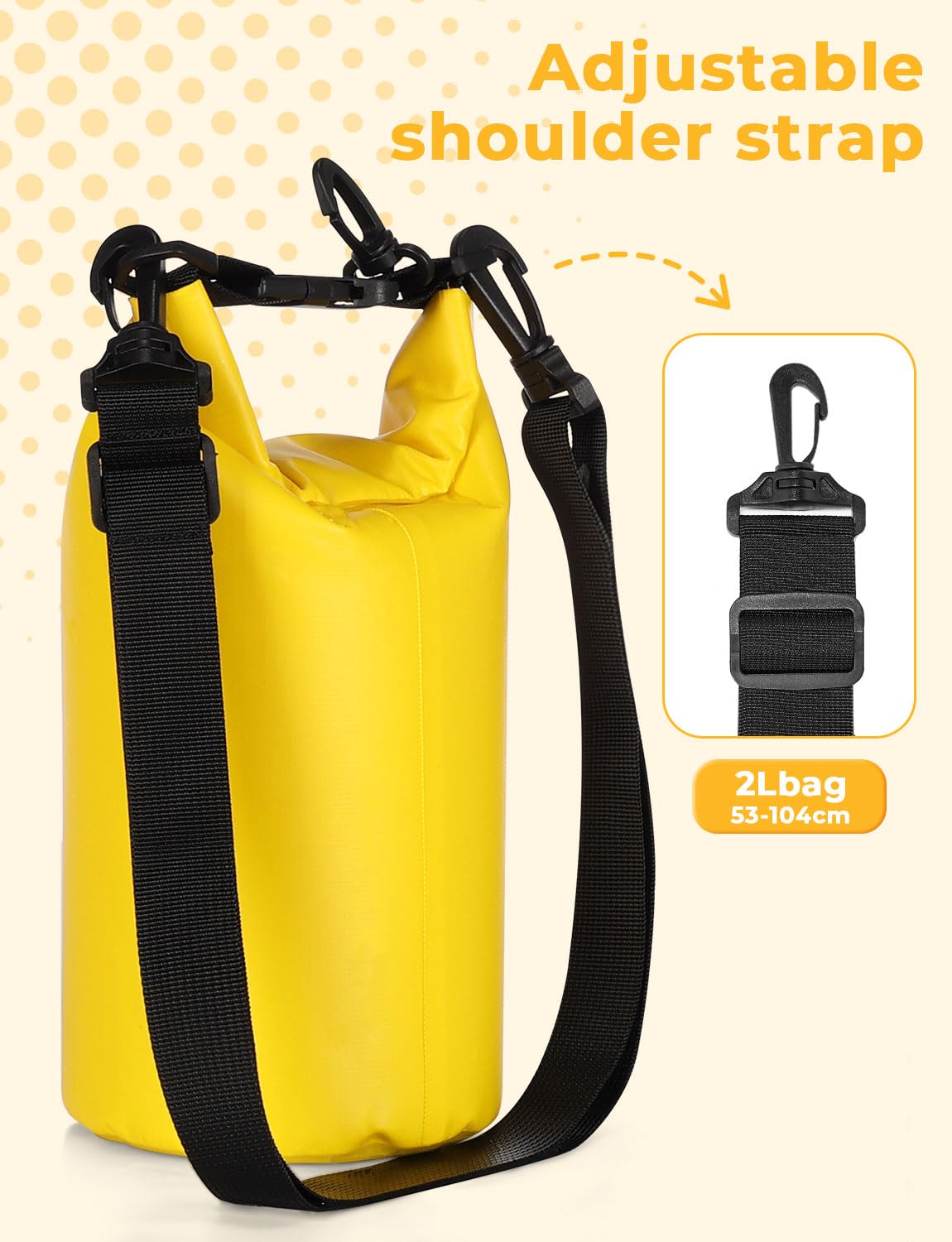 KYG Borsa Impermeabile, 2L/5L/10L Sacca Stagna in PVC, Saldata senza Cuciture – Leggera, Resistente e Galleggiante per Rafting, Trekking Fluviale, kayak, Spiaggia e Campeggio 5L Giallo