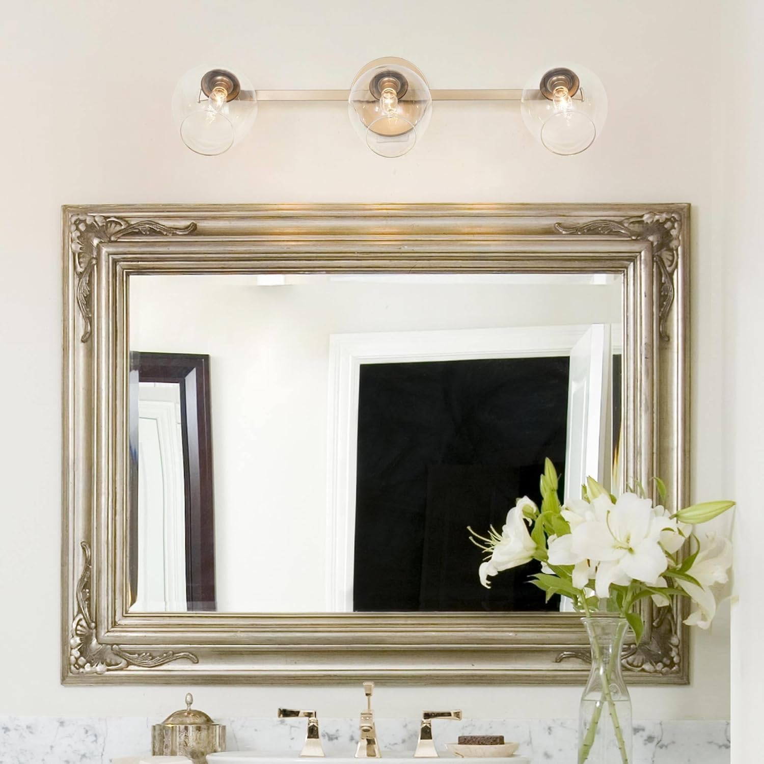 KSANA Gold Bathroom Vanity Light Fixtures, 3-Light Adjustable Vanity Lights for Bathroom with Clear Glass Shade, Modern Bathroom Vanity Lighting Light Fixtures Over Mirror