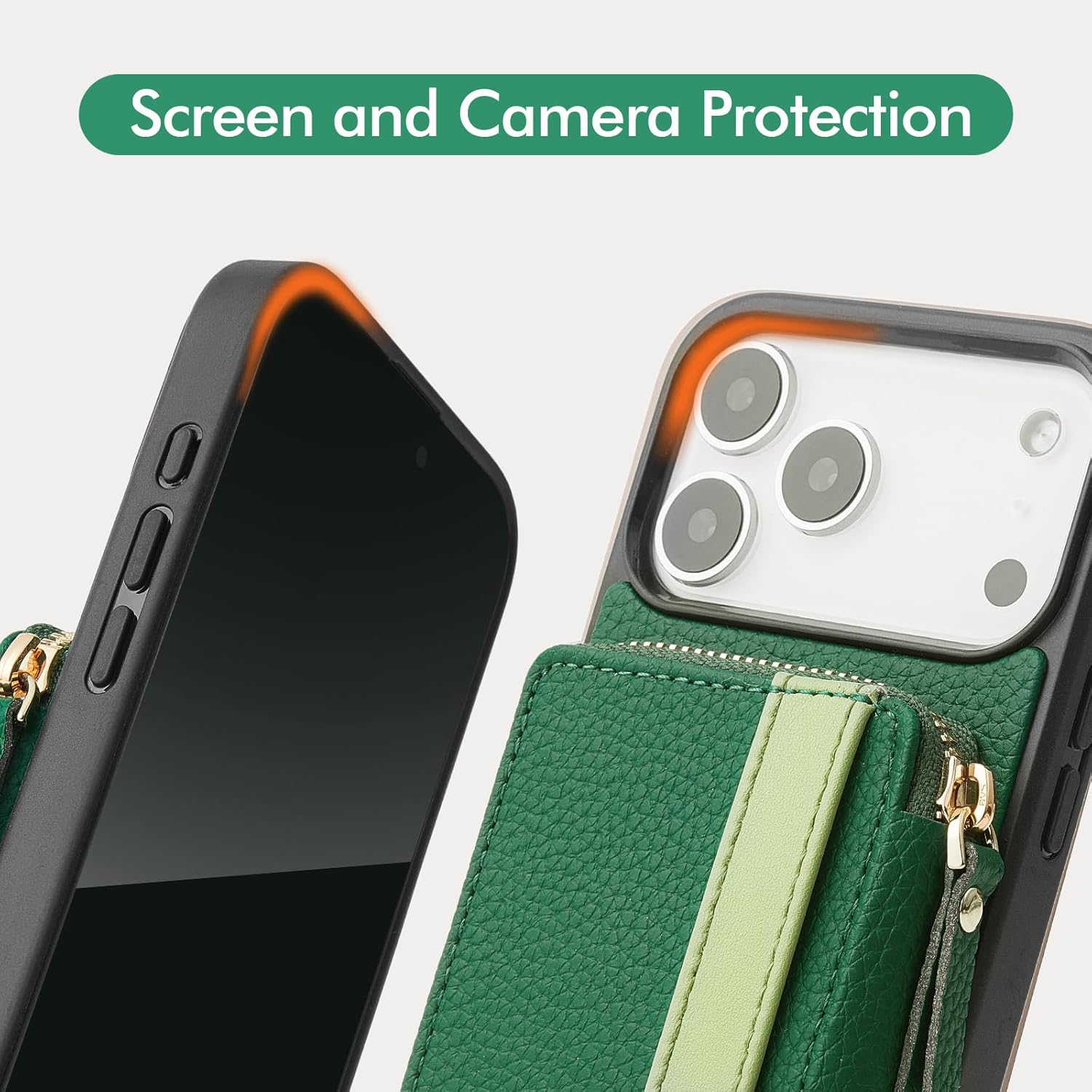 LAMEEKU for iPhone 17 Pro Wallet Case Crossbody, Card Holder Phone Grip Stand Cover Wrist Strap 6.3 inch Dark Green