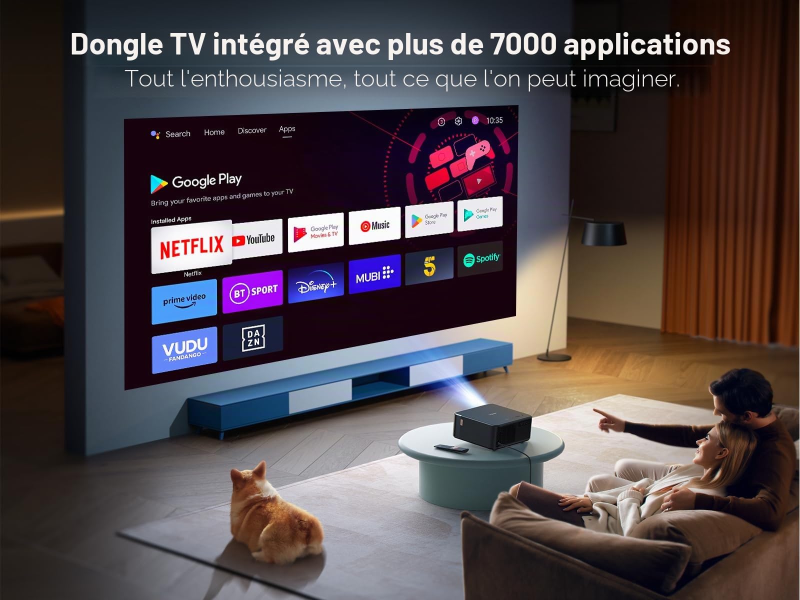 Vidéoprojecteur 4K avec Android TV 11.0, Son par JBL, Dolby Audio, NFC, autofocus, Correction Automatique du trapèze, WiFi6, Bluetooth, YABER K2s 1080P Full HD, Home Cinéma, 700 ISO Lumens
