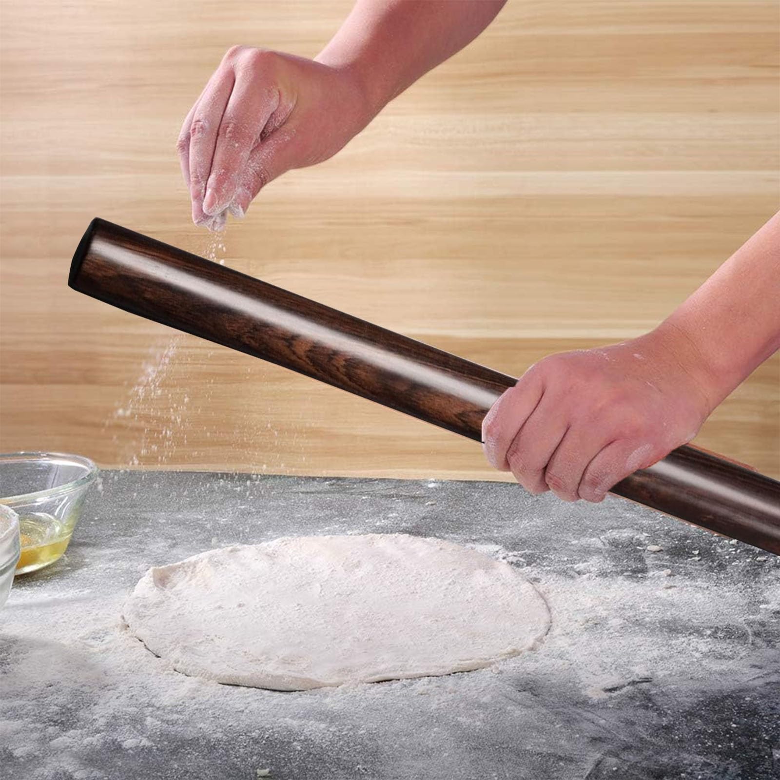 Nudelholz Nudelrolle Nudelwalker Stabile Holznudeln Zum Backen, Teigroller Mit Plastikschaber Und Fülllöffel, Fondant-Roller Für Nudeln Nudeln Teig Brot Tortilla Pizza(Sepia,LxD 65x3.8cm/25.6x1.5in)