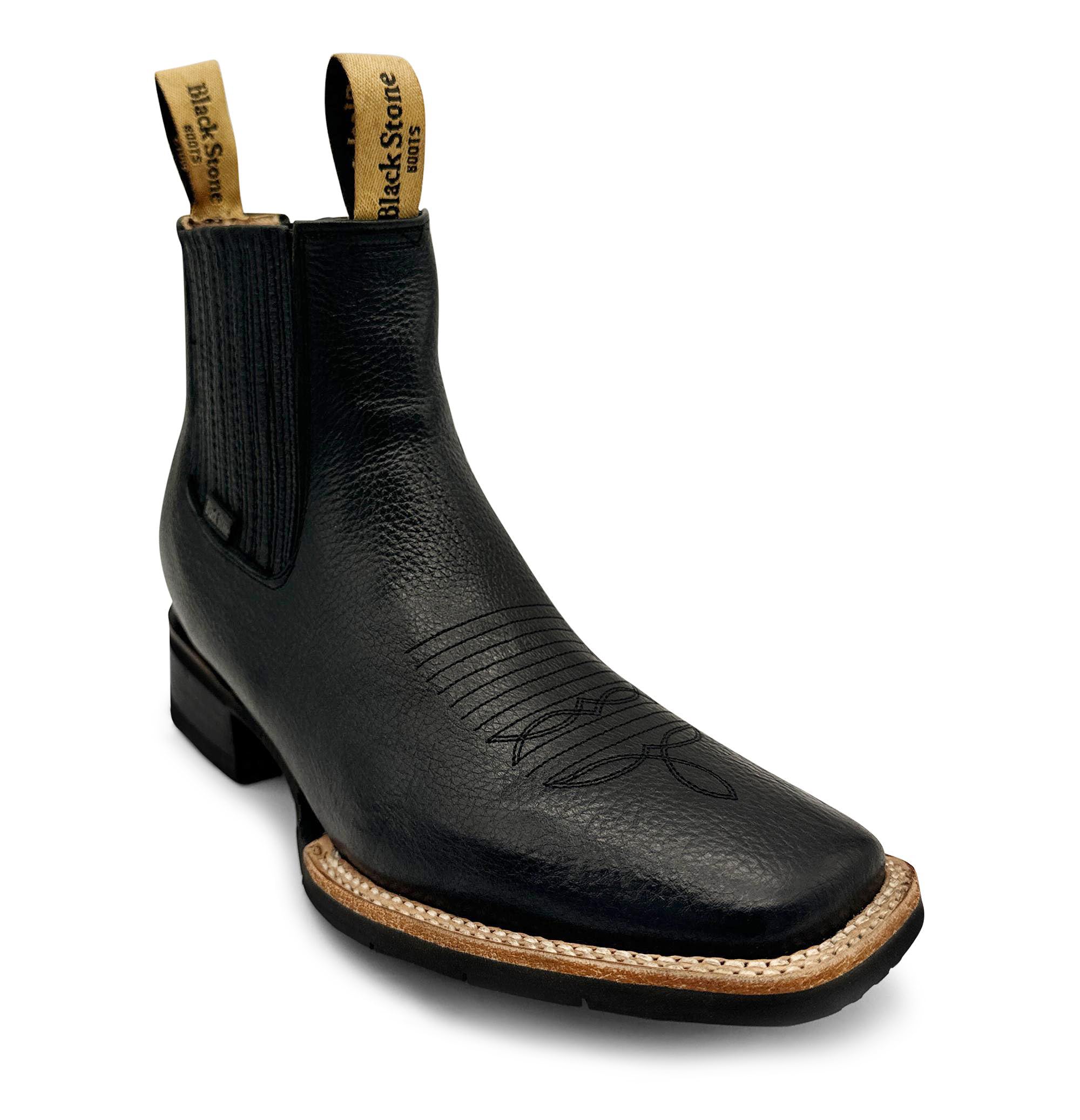 The Western Shops Men’s Leather Short Ankle Square Toe Boot Rubber Sole
