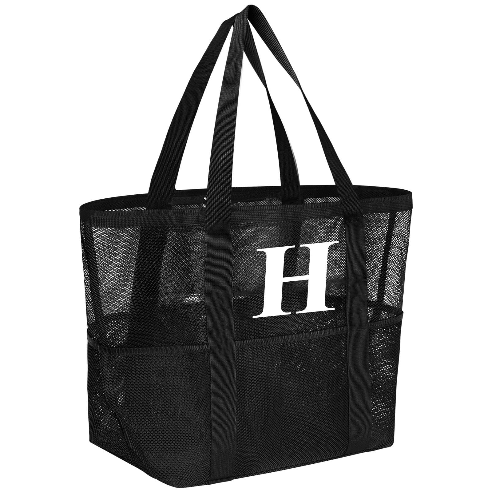 wanchel Personalized Mesh Beach Bag for Women - Waterproof Initial Tote Bag for Family Travel, Toys, Vacation Essentials
