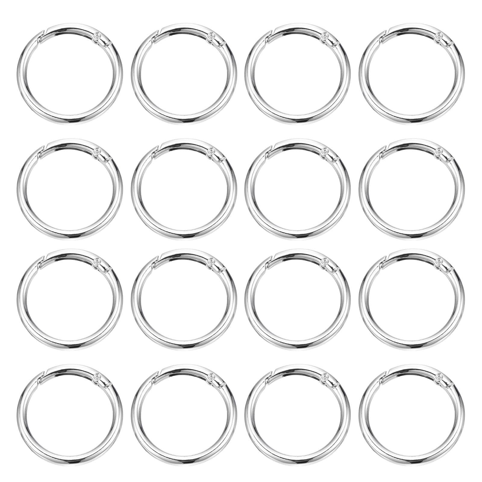 PATIKIL 16 Pcs Metal Spring O Rings, 1.5"/39mm Trigger Spring O Ring Round Clips Snap Hooks Rack Plating for Keyring Buckle Keychains Bag Charm Purse Handbag Strap DIY Craft, Silver-White