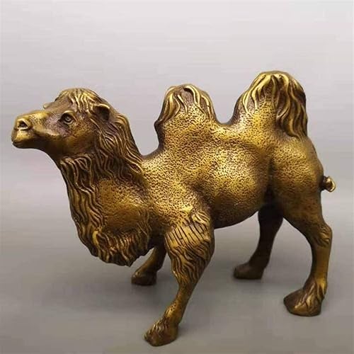 LIPPSY Gran estatua antigua antigua de camello de cobre puro, accesorios ligeros de artesanía de lujo, escultura para sala de estar, oficina,
