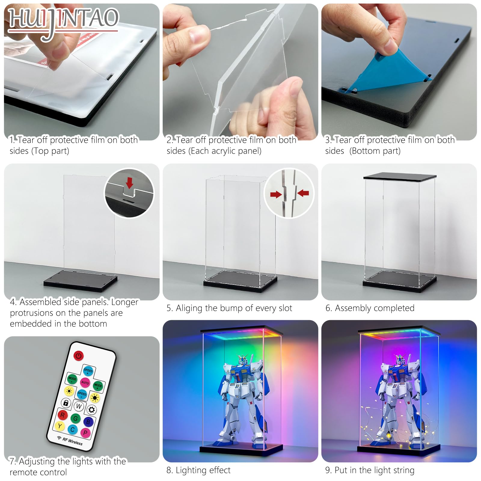 Vetrina in Acrilico con luci a LED e Interruttore, Teca Plexiglass Cubo Contenitori Scatola Vetrina Espositiva per Modellismo, Collezionismo, Figure, Statuette (15x15x20 cm)