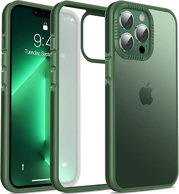 Casus Shockproof Translucent Matte Hard Back Cover with Soft Silicone Grip Frame Slim Thin Designed for iPhone 13 Pro Max Case (2021) - Green