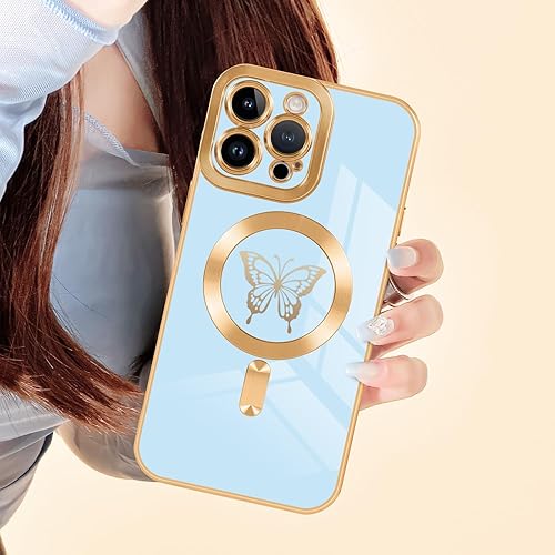 Miniatura 7 de Funda magnética para iPhone 13 Pro Max, bonita funda con borde chapado en mariposa para mujeres, niñas y hombres, TPU suave, a prueba de golpes,