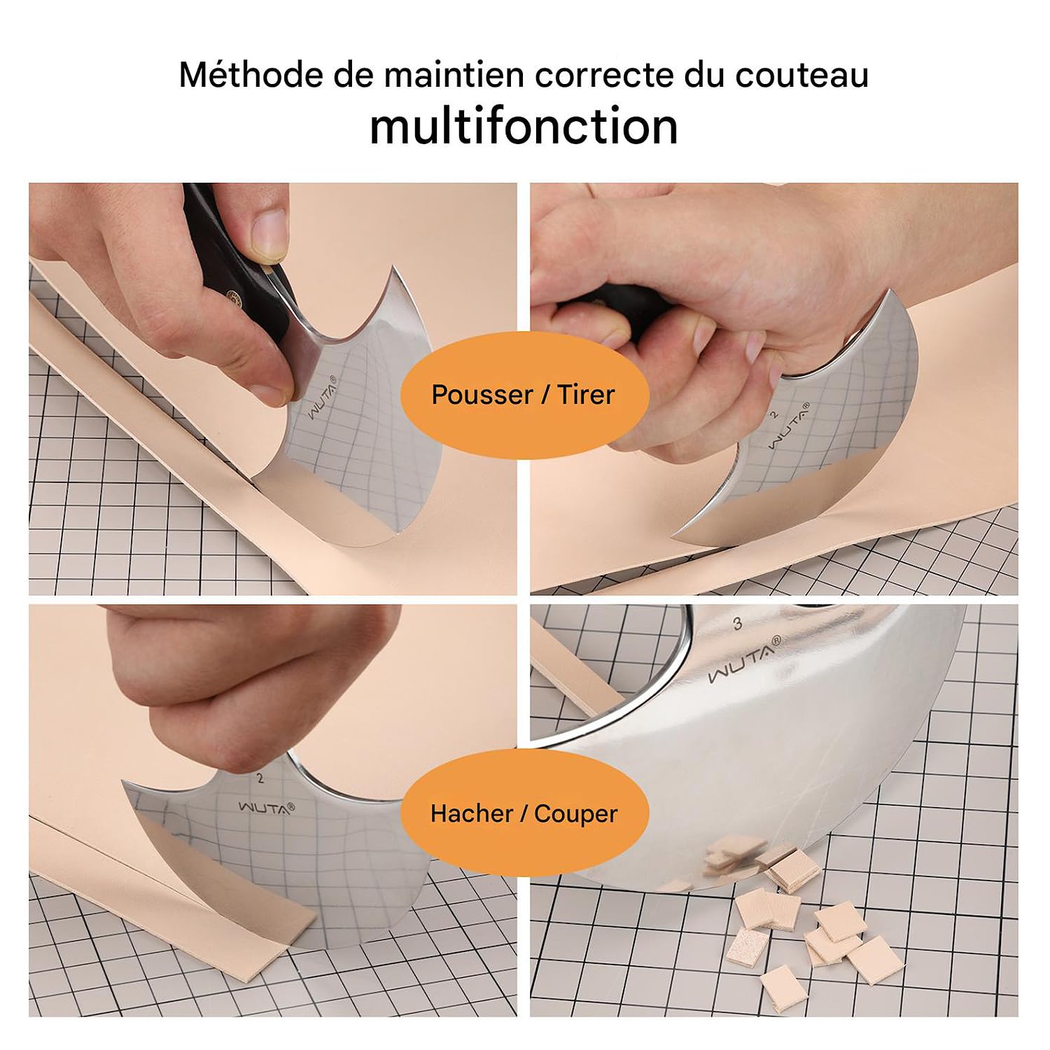 WUTA Couteau à effiler le cuir, outil à parer, acier inoxydable martensitique 420B, découpe professionnelle du cuir (2 pièces, main droite)