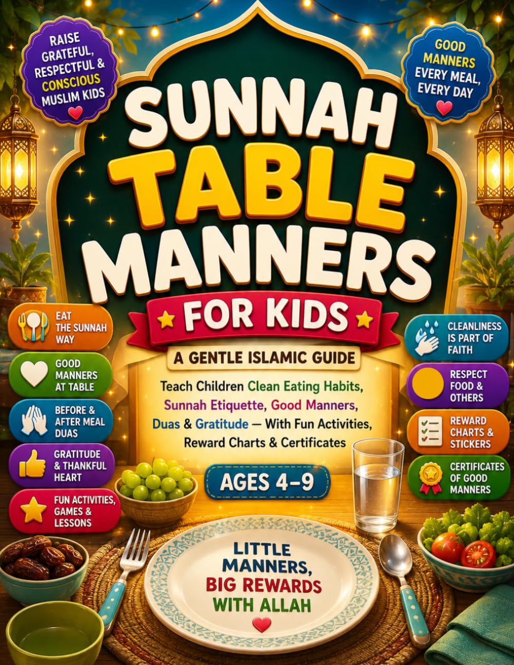 Sunnah Table Manners for Kids: A Gentle Islamic Guide to Teach Children Clean Eating Habits, Sunnah Etiquette, Good Manners, Duas & Gratitude — With ... Reward Charts & Certificates (Ages 4–9)