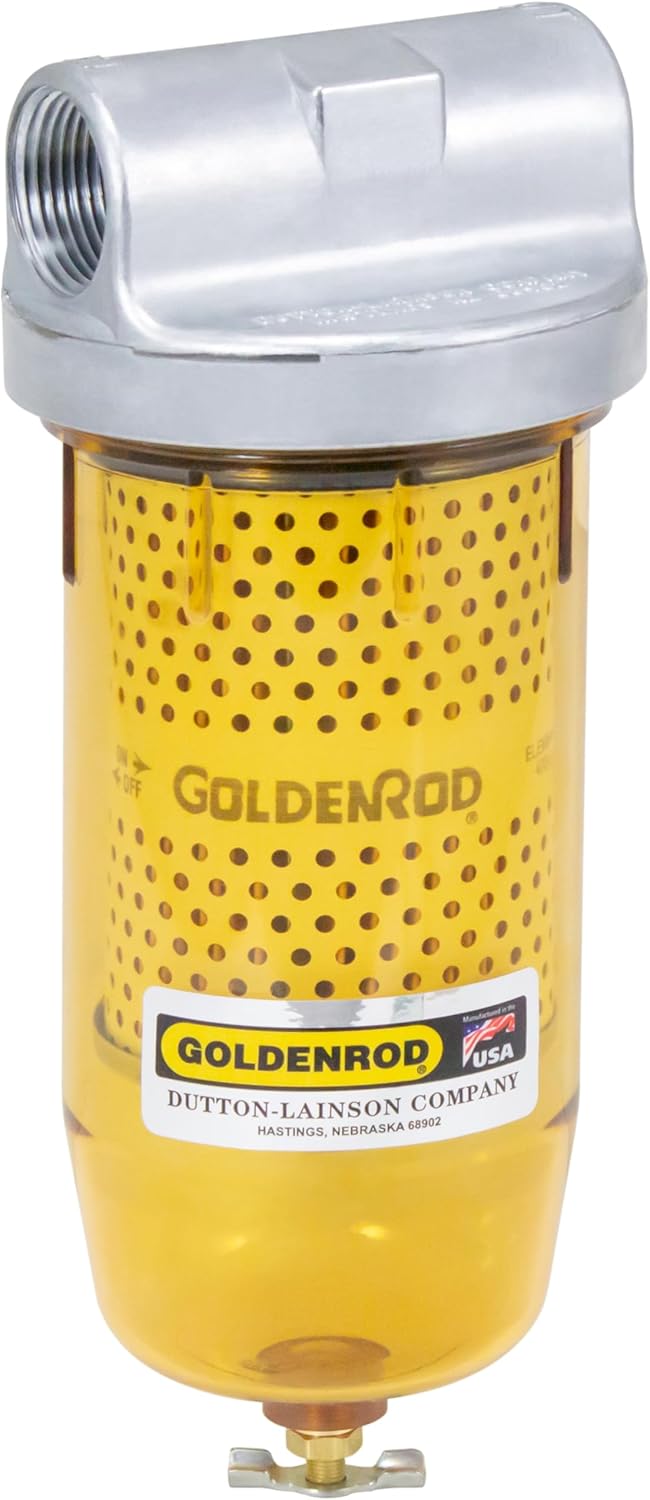 Dutton-Lainson Company - GOLDENROD 495 Bowl Fuel Tank Filter with 1" NPT Zinc Die-Cast Top Cap Fittings - See-Through Bowl Compatible with Biodiesel Blends - 10-Micron Diesel and Fuel Tank Filter