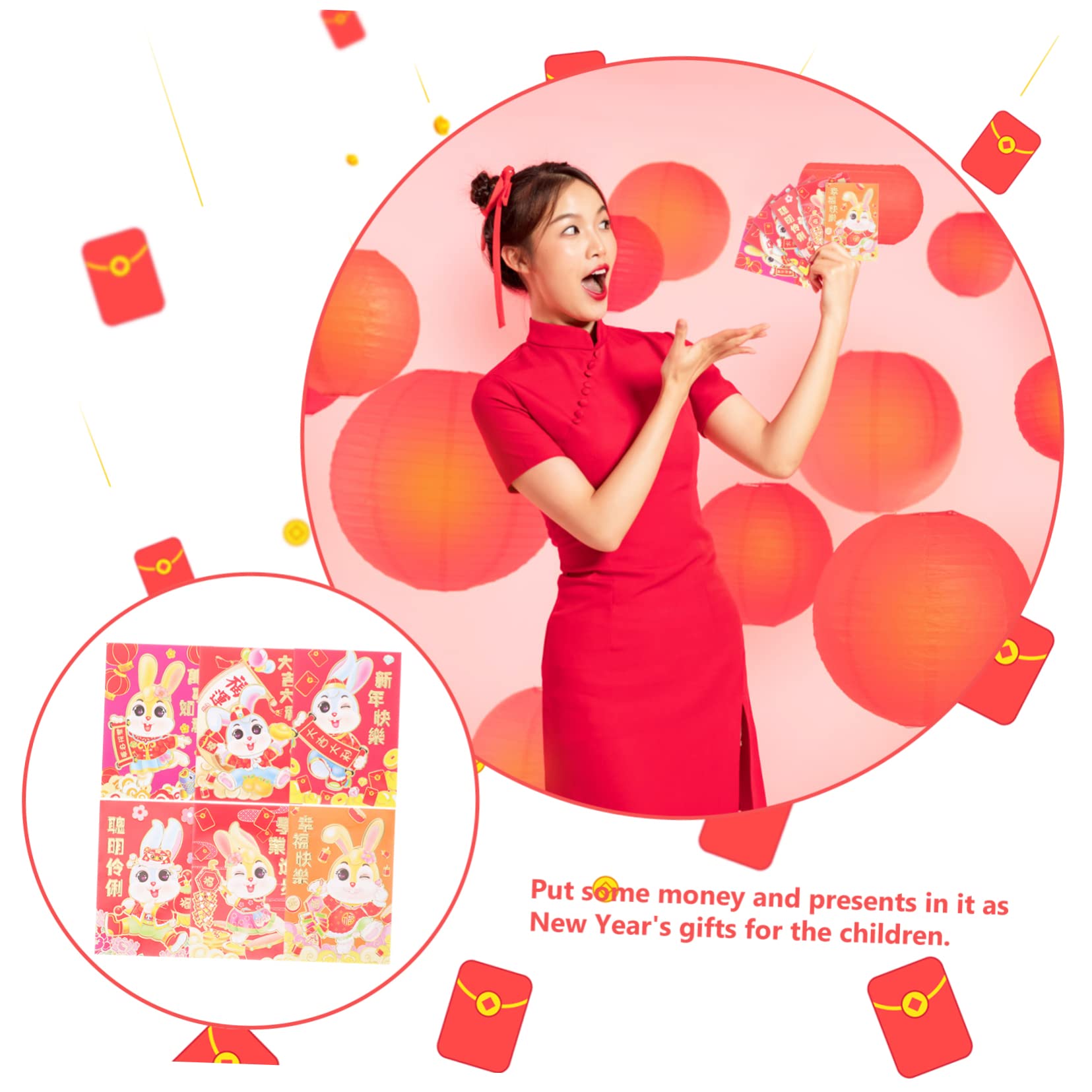 SHINEOFI 5 Juegos 2023 Sobres Rojos De Año Nuevo Sobres De Dragón Rojo Decoraciones De Año Tarjeta De Año 5x7 Bolsillo De Dinero Rojo Paquetes Rojos De Dibujos Animados Papel 54 Piezas X 5
