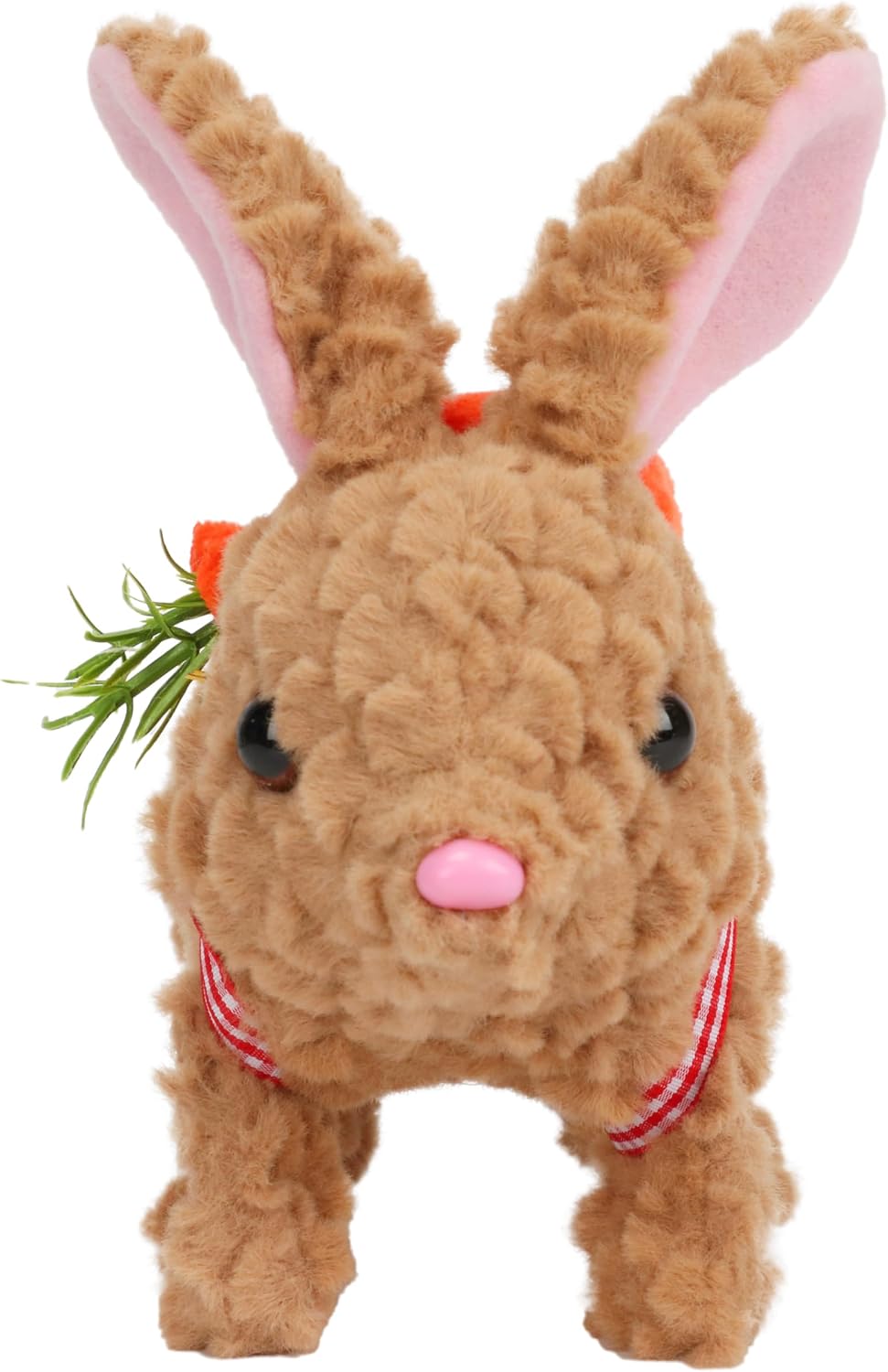 Hopearl Hopping Rabbit with LED Ears Carrot Backpack Interactive Plush Bunny Toy with Sounds Animated Walking Wiggle Light up Ears Twitch Nose Gift for Toddlers, Brown, 7'' image 2