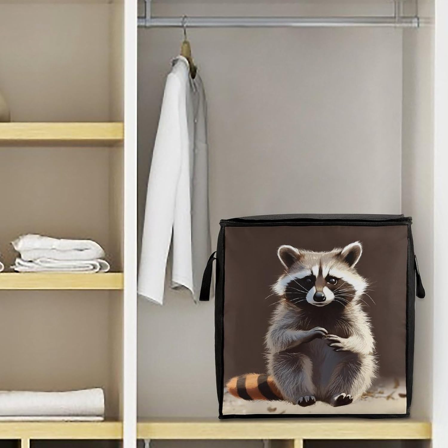 Quilt Storage Bag,Cute Raccoon Printed Large Foldable Storage Container Portable Travel Storage Bag for Blankets, Quilts, Clothes, Comforter, Bedding And Pillows
