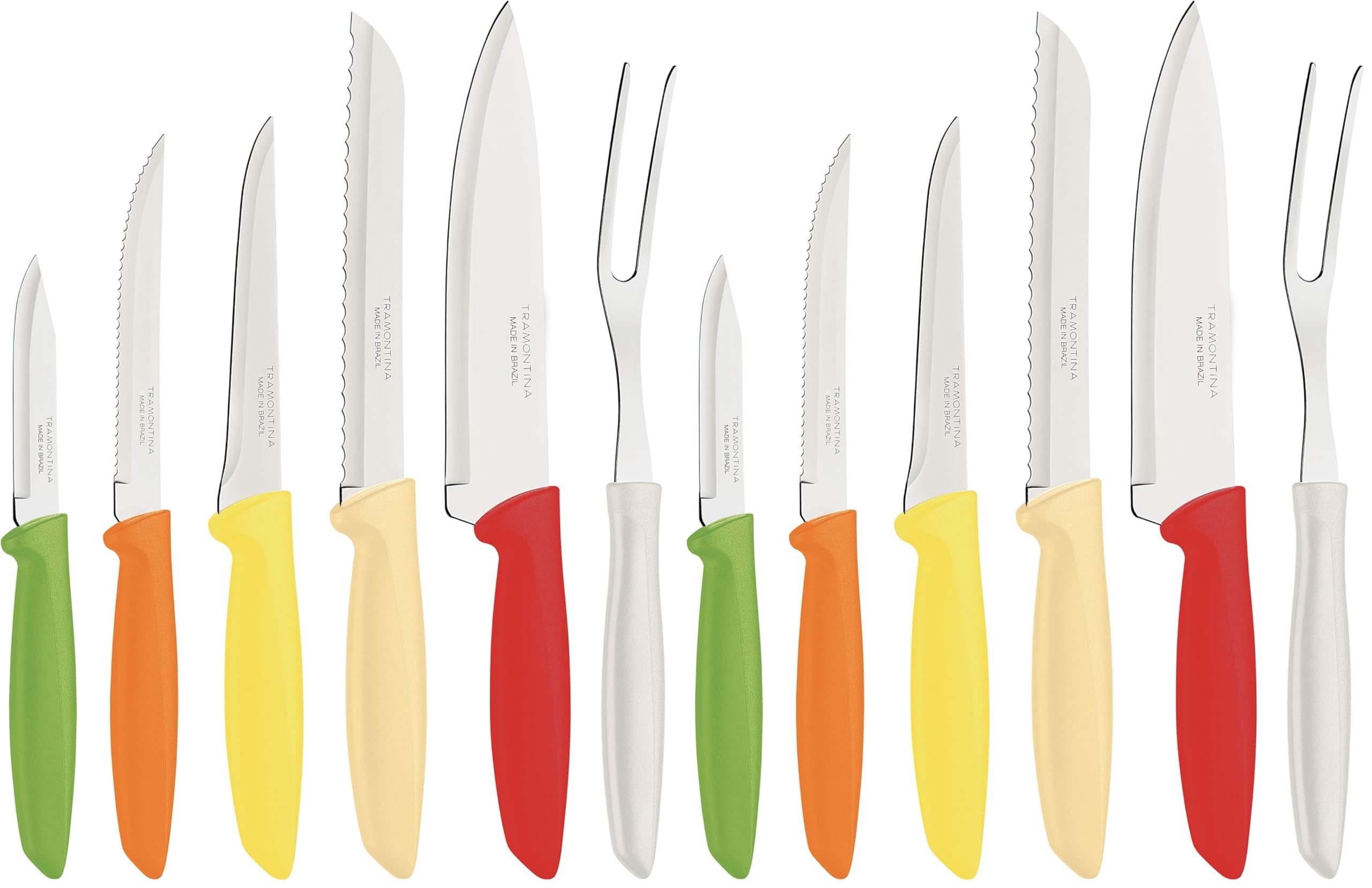 Tramontina Plenus 6 Pieces Knife Set with Stainless Steel Blade and Multicolor Polypropylene Handle (Pack of 2)