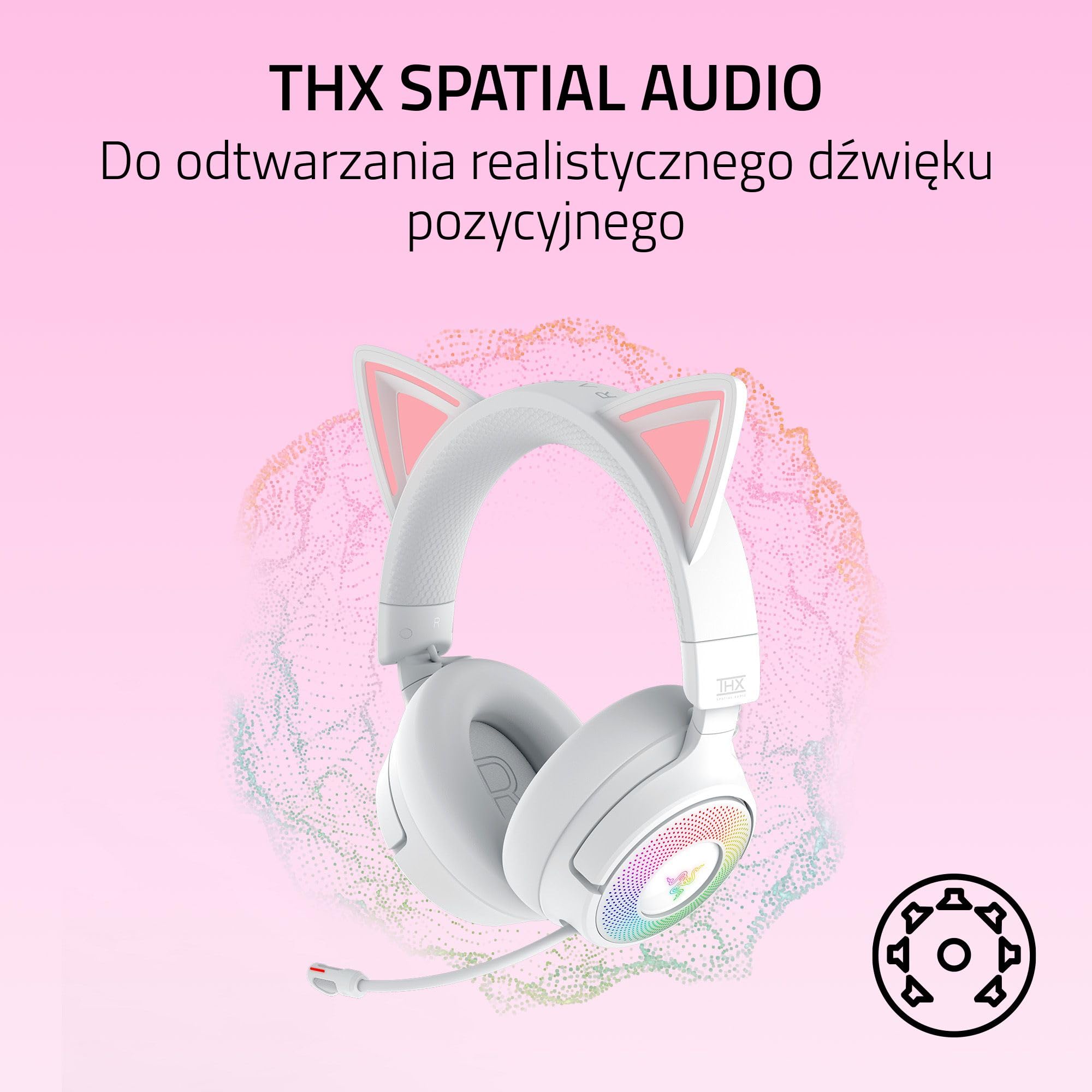 Razer Kraken Kitty V3 Pro – bezprzewodowy zestaw słuchawkowy RGB Kitty do gier – reaktywne uszy kota do streamowania – Triforce 40 mm Przetwornik – Hyperspeed Wireless i Bluetooth | Biały