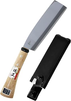 KAKURI Japanese NATA Hatchet Tool with Sheath 7 "[Double Bevel] صنع في اليابان ، أداة فأس حديقة لجميع الأغراض مع مقبض خشبي للانقسام ، القطع ، التقطيع ، النحت ، الحلاقة