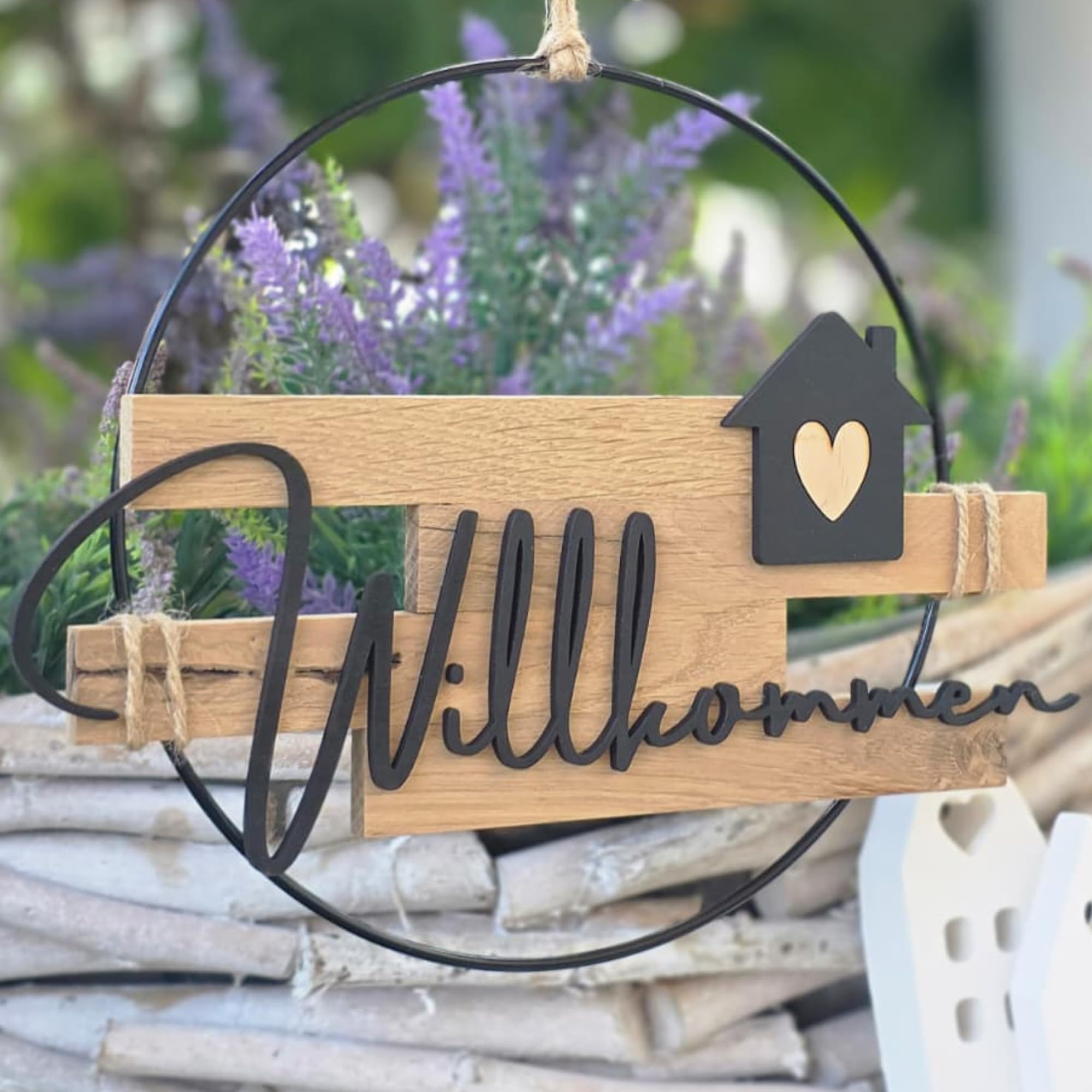 Türkranz Willkommen aus Holz | 20cm, 25cm und 30cm | Türkranz ganzjährig | Willkommen Schild Haustür | Haustürdeko | (30cm)