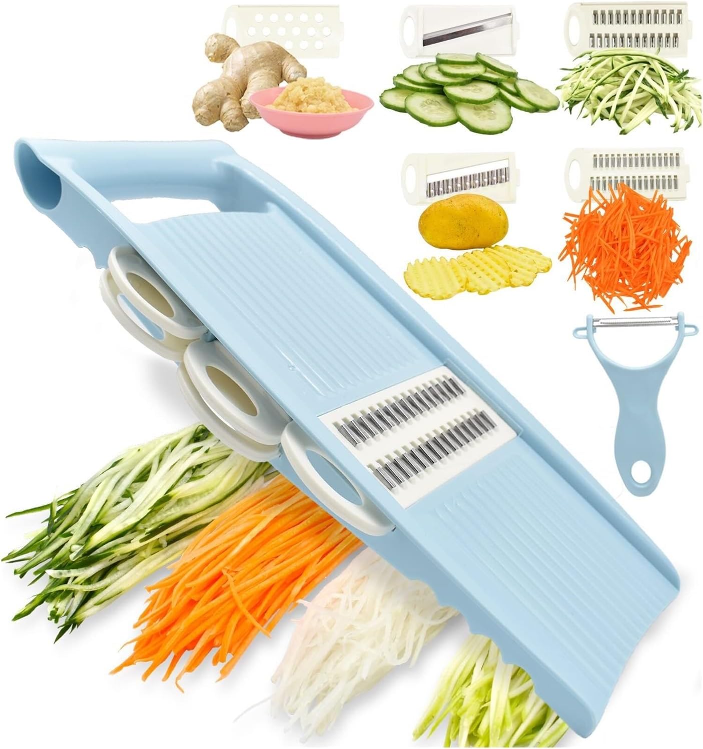 Fit for 5 in 1 Mandoline Slicer, Vegetable Slicer with Multi-Blade, Potato Veggie Slicer, Julienne Shredder & Cutter, Kitchen Tool for Green Vegetables(Blue)