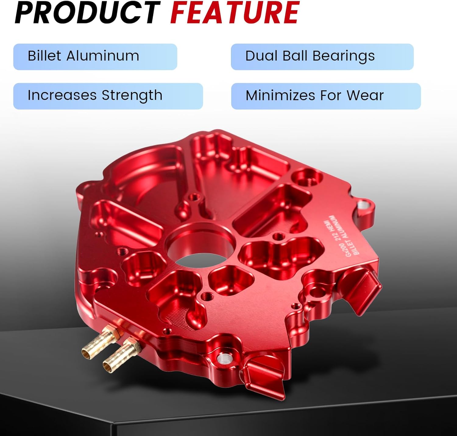 Dual Bearing Billet Side cover For GX200/Clone 196 Predator Hemi, Ghost, Tillotson 212 and 224 Engine Red